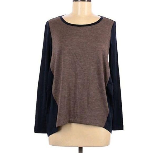 Lafayette 148 Wool Scoop Neck Long Sleeve Color Blocked Baseball Jersey Sz M - Picture 2 of 11